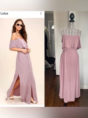 NWT Lulu’s Belted Off The Shoulder Button Down Maxi Dress. Slits. Medium